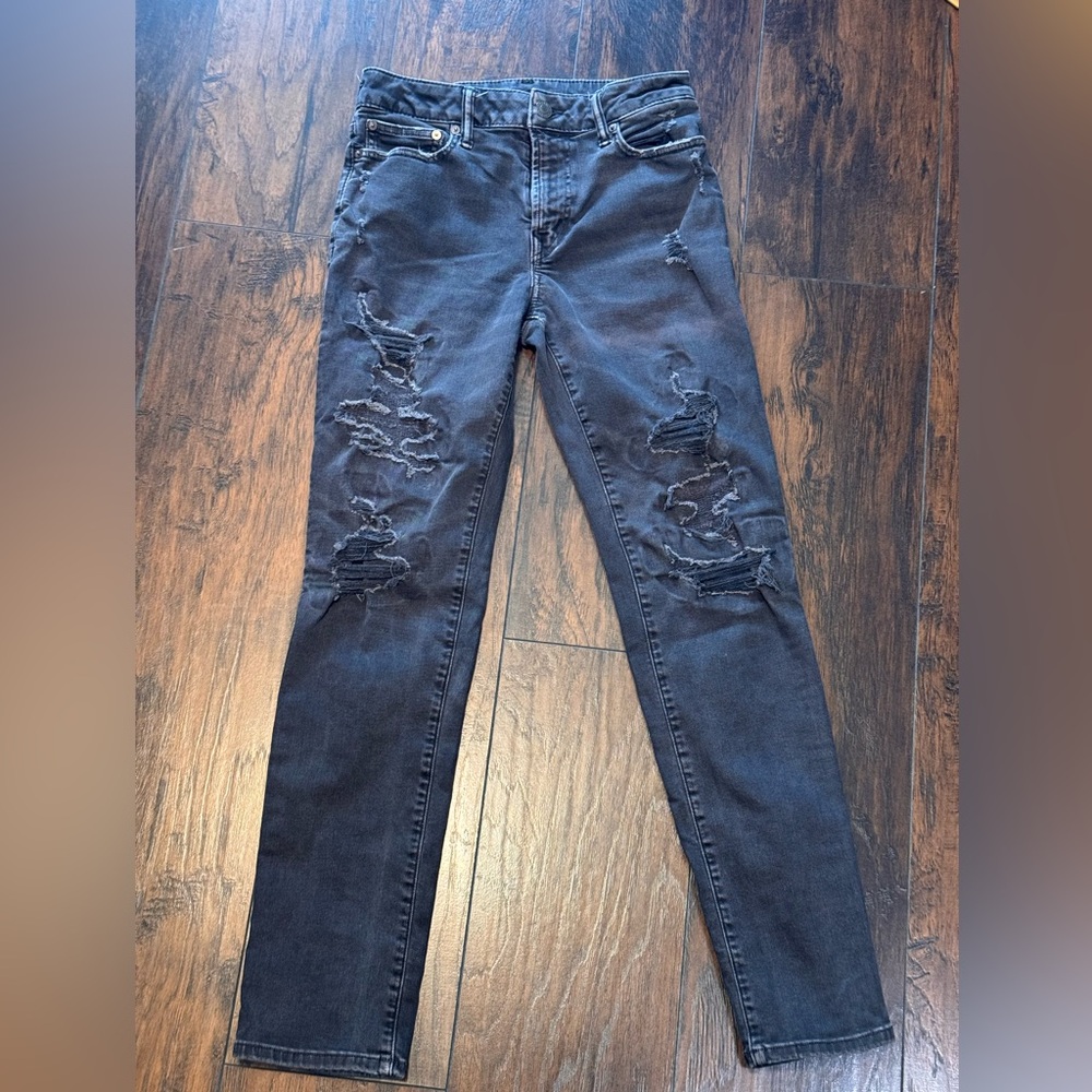 American Eagle Jeans Mens 28x32 Slim Straight Leg Black Denim Distressed‎ Grunge